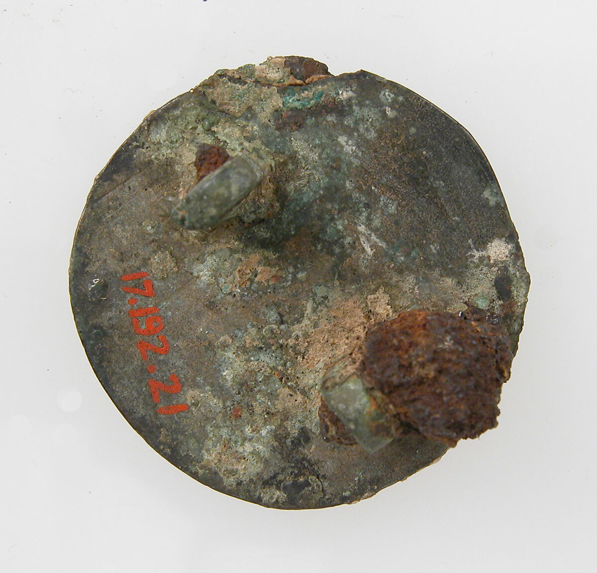Bracteate, Gold, copper alloy core, remnants of iron pin, Frankish