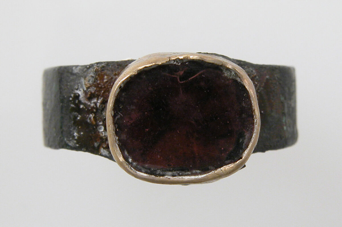 Finger Ring, Silver, gold bezel, glass paste or carnelian(?), Frankish
