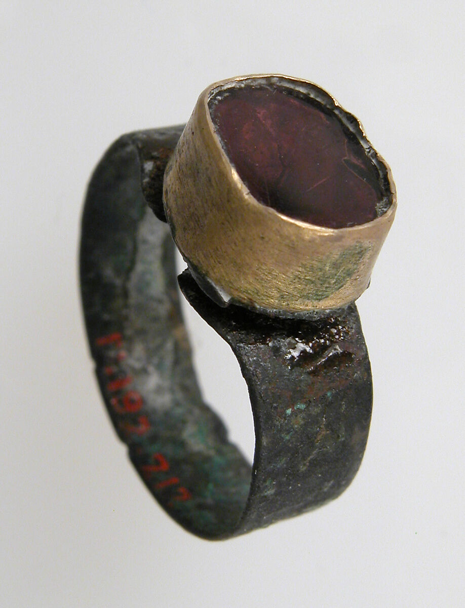 Finger Ring, Silver, gold bezel, glass paste or carnelian(?), Frankish 