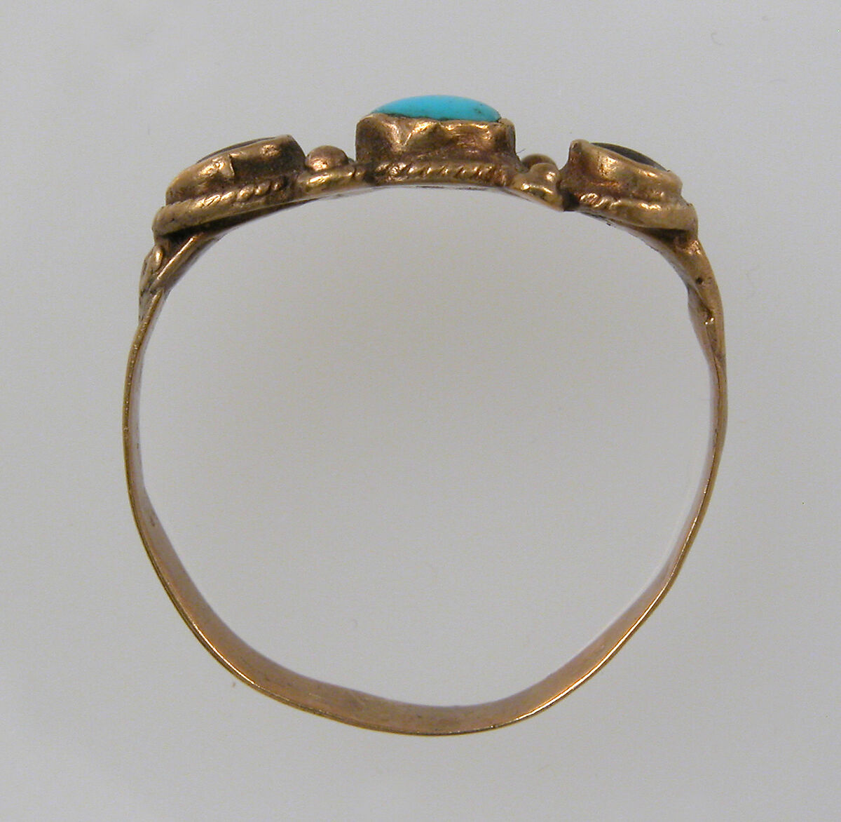 Finger Ring, Gold, turquoise, glass paste, Frankish