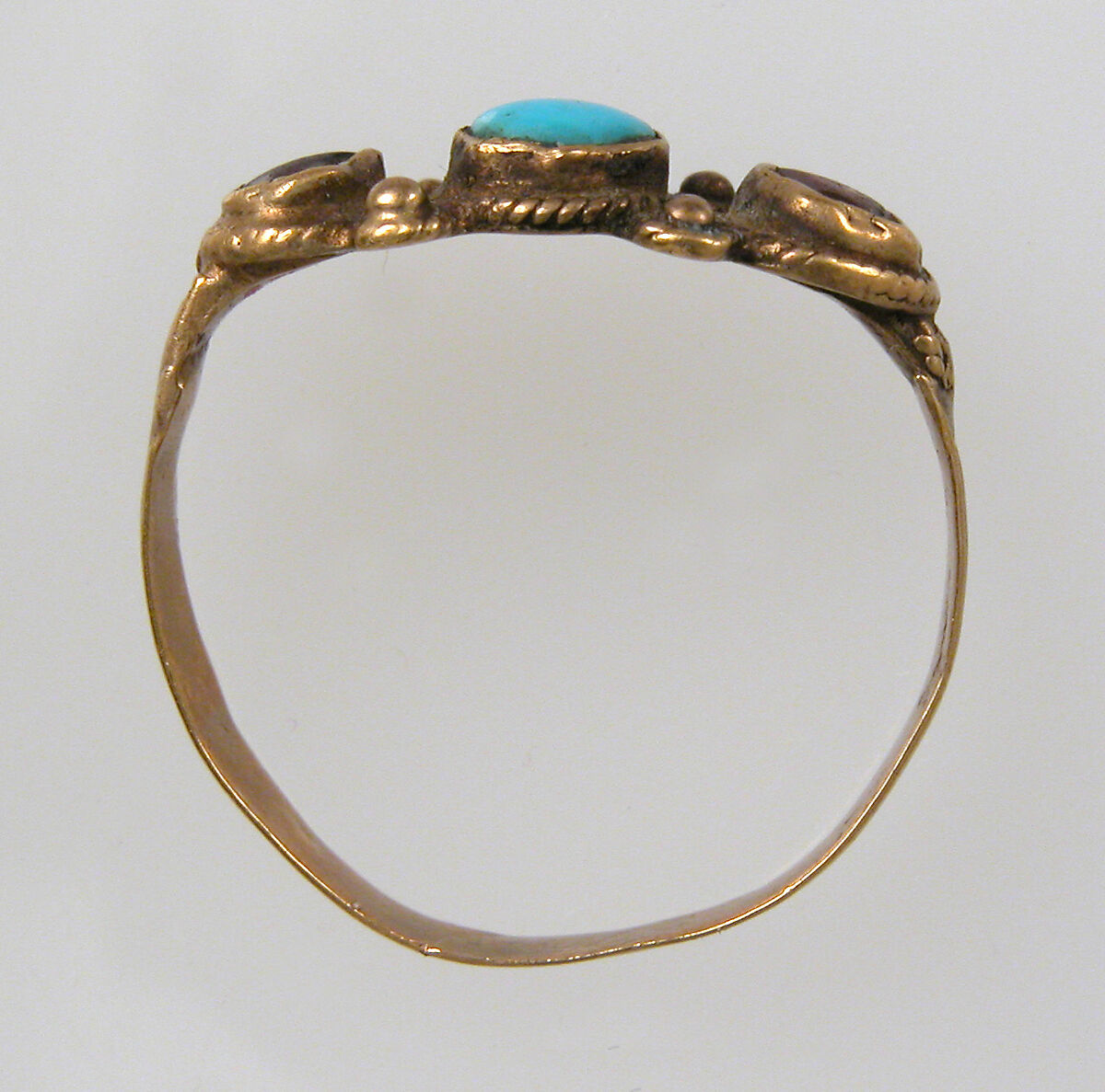 Finger Ring, Gold, turquoise, glass paste, Frankish