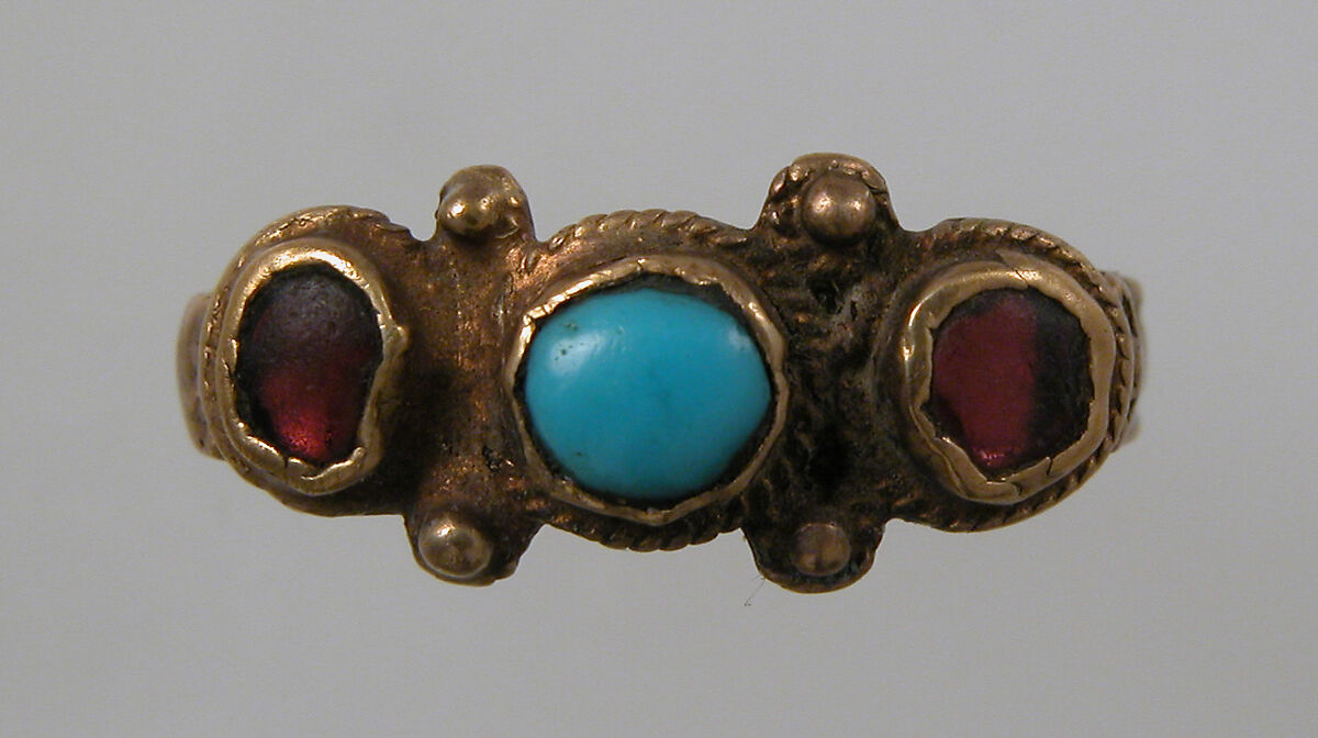 Finger Ring, Gold, turquoise, glass paste, Frankish
