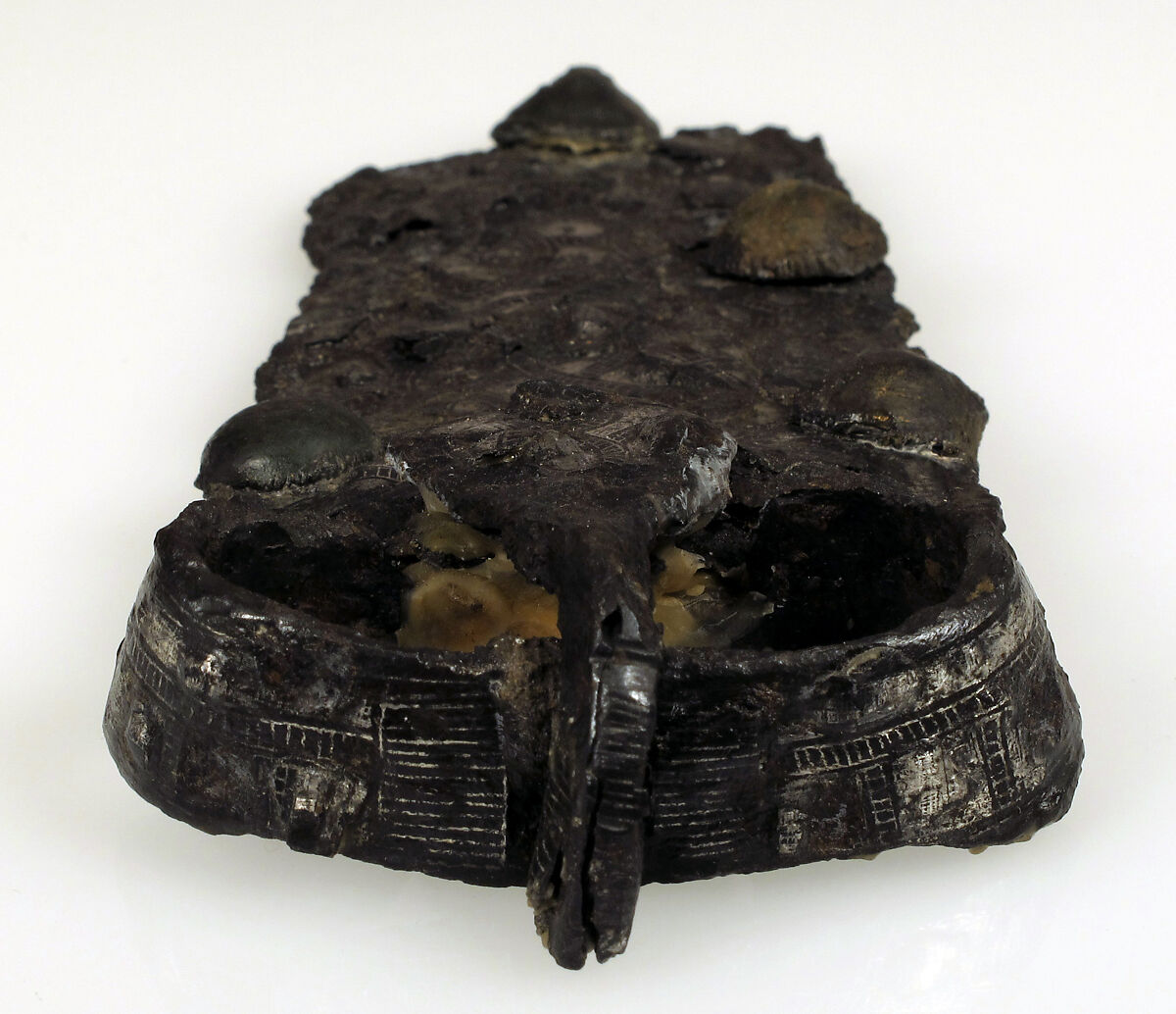 Belt Buckle, Iron, silver inlay, bronze, Frankish or Burgundian