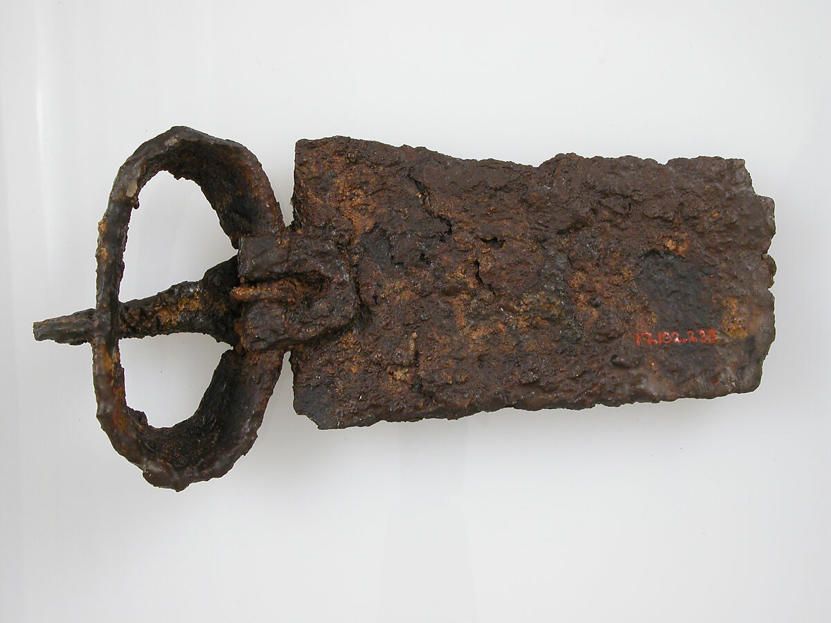 Belt Buckle, Iron, silver inlay, bronze, Frankish or Burgundian