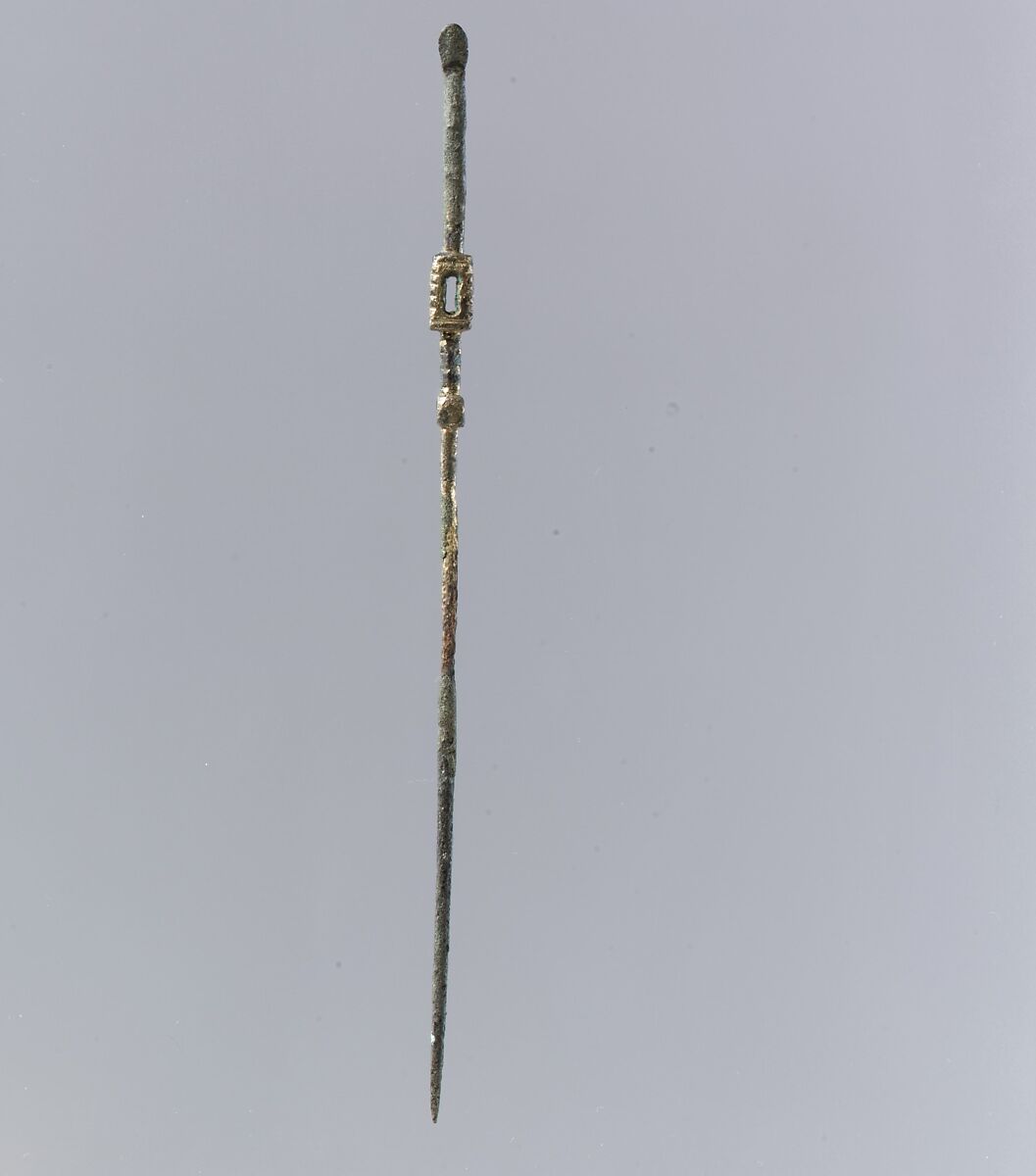 Pin, Copper alloy with a later gold patina, Frankish 