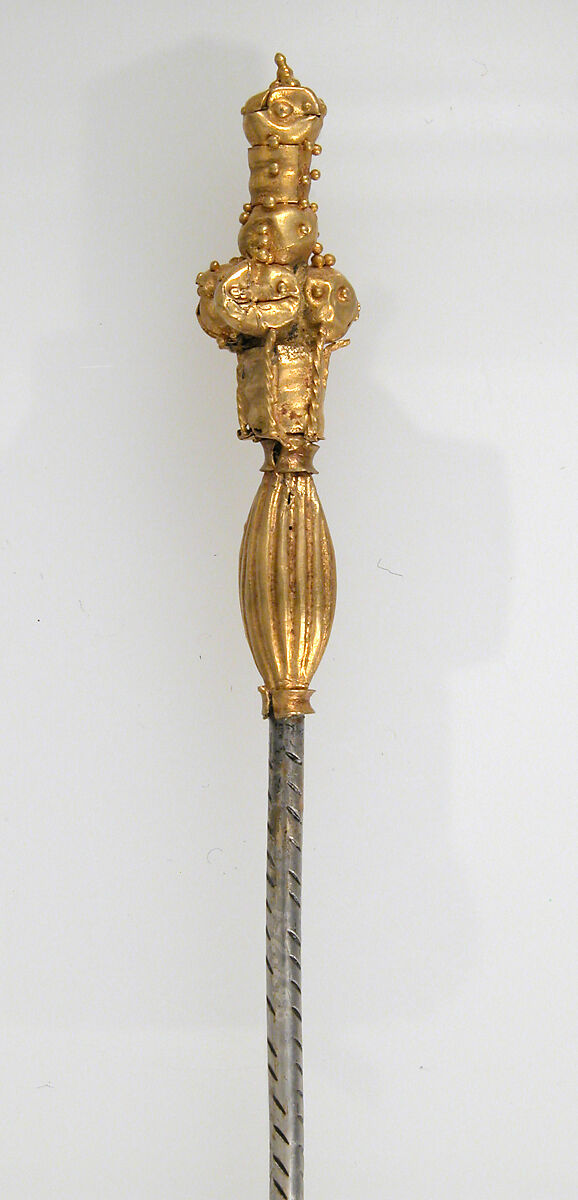 Hairpin with Decorated Gold Bead Finial, Silver with gold head, Frankish