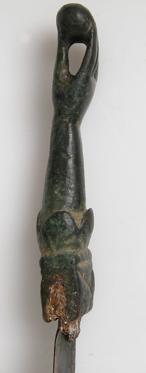 Knife with a Hand Holding an Orb, Copper alloy handle, steel blade, Late Roman