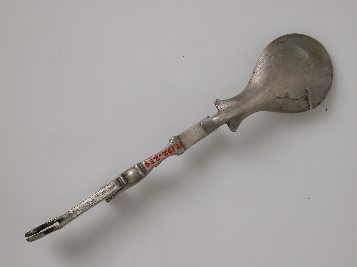 Spoon with a Panther, Copper alloy, silvered, niello, Roman