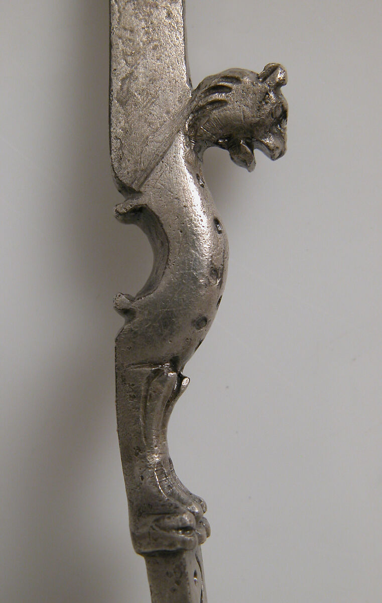 Spoon with a Panther, Copper alloy, silvered, niello, Roman