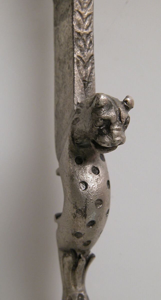 Spoon with a Panther, Copper alloy, silvered, niello, Roman