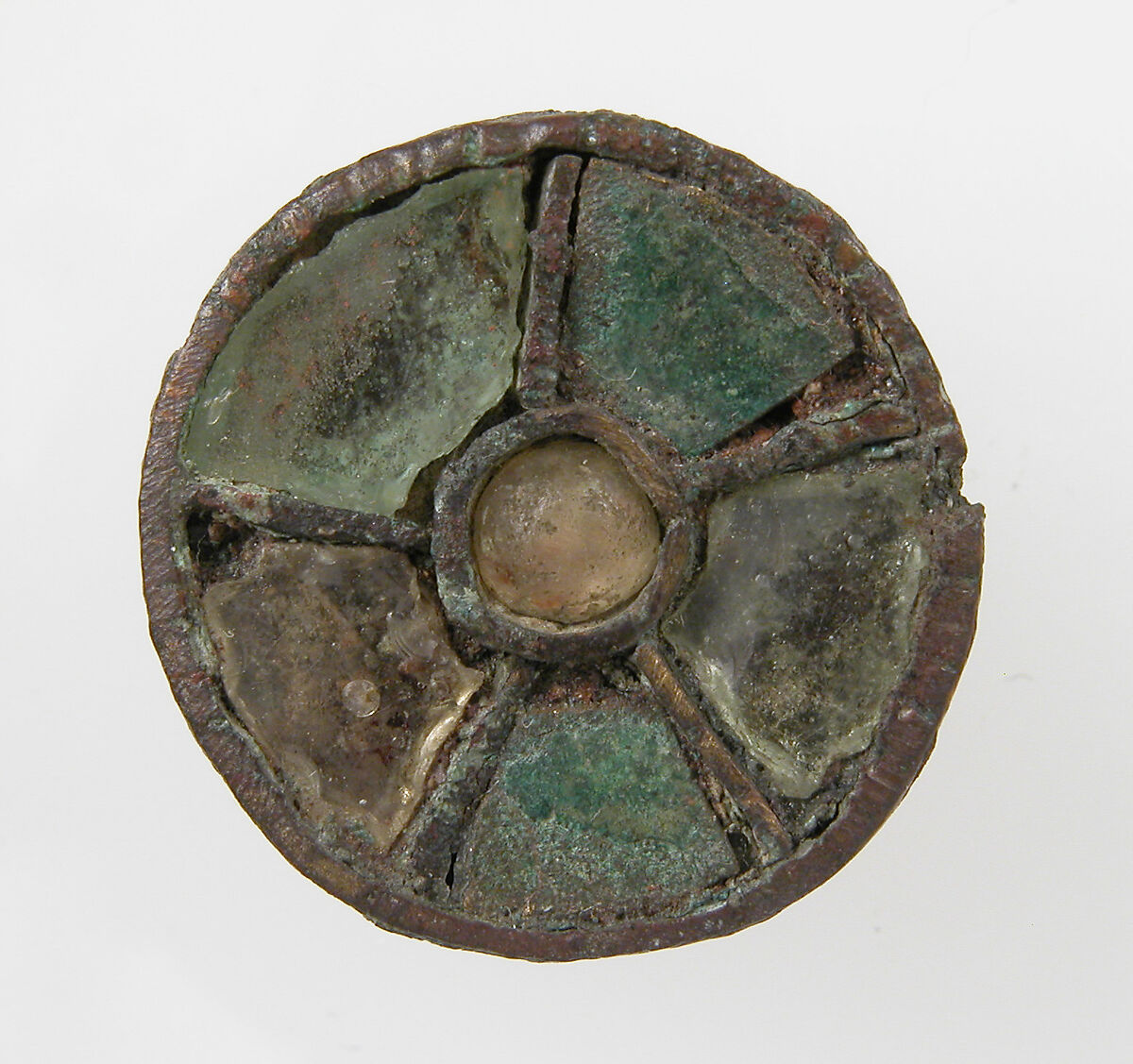 Disk Brooch, Copper alloy, glass paste, cabochon, Frankish 