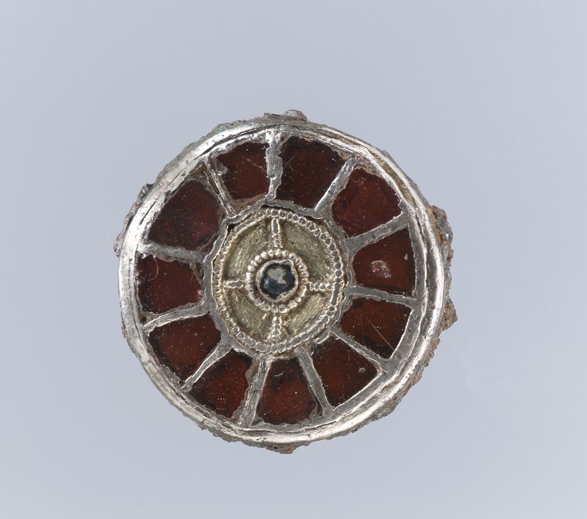 Disk Brooch, Silver, glass and garnets, Frankish 
