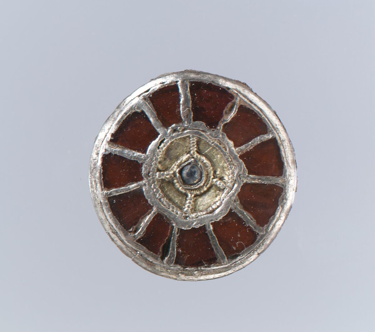 Disk Brooch, Silver, glass and garnets, Frankish 
