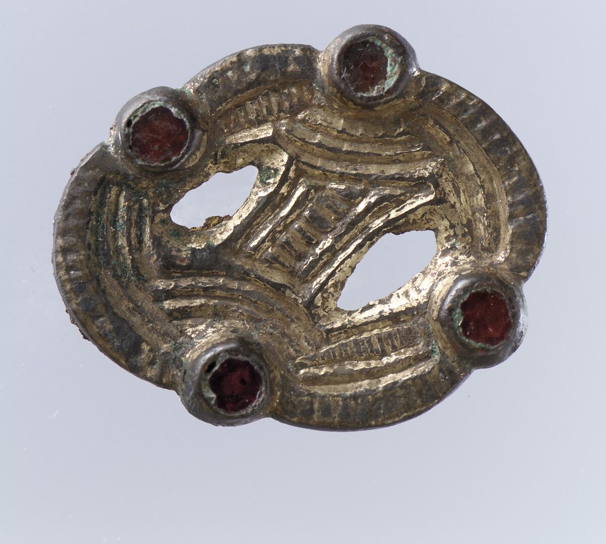 Openwork Brooch, Silver-gilt, garnets, Frankish 