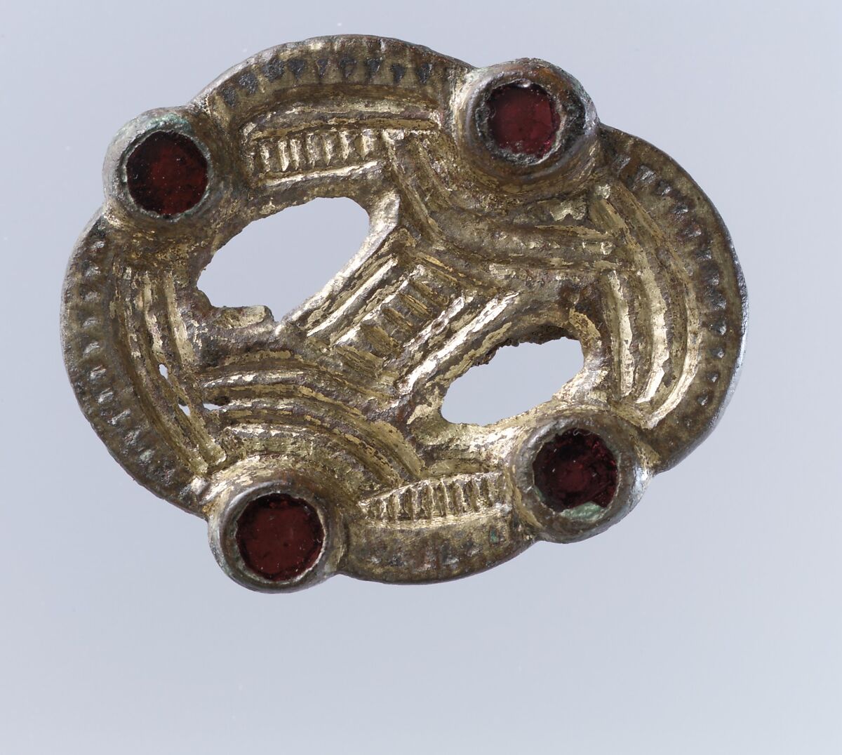 Openwork Brooch, Silver-gilt, garnet, Frankish 