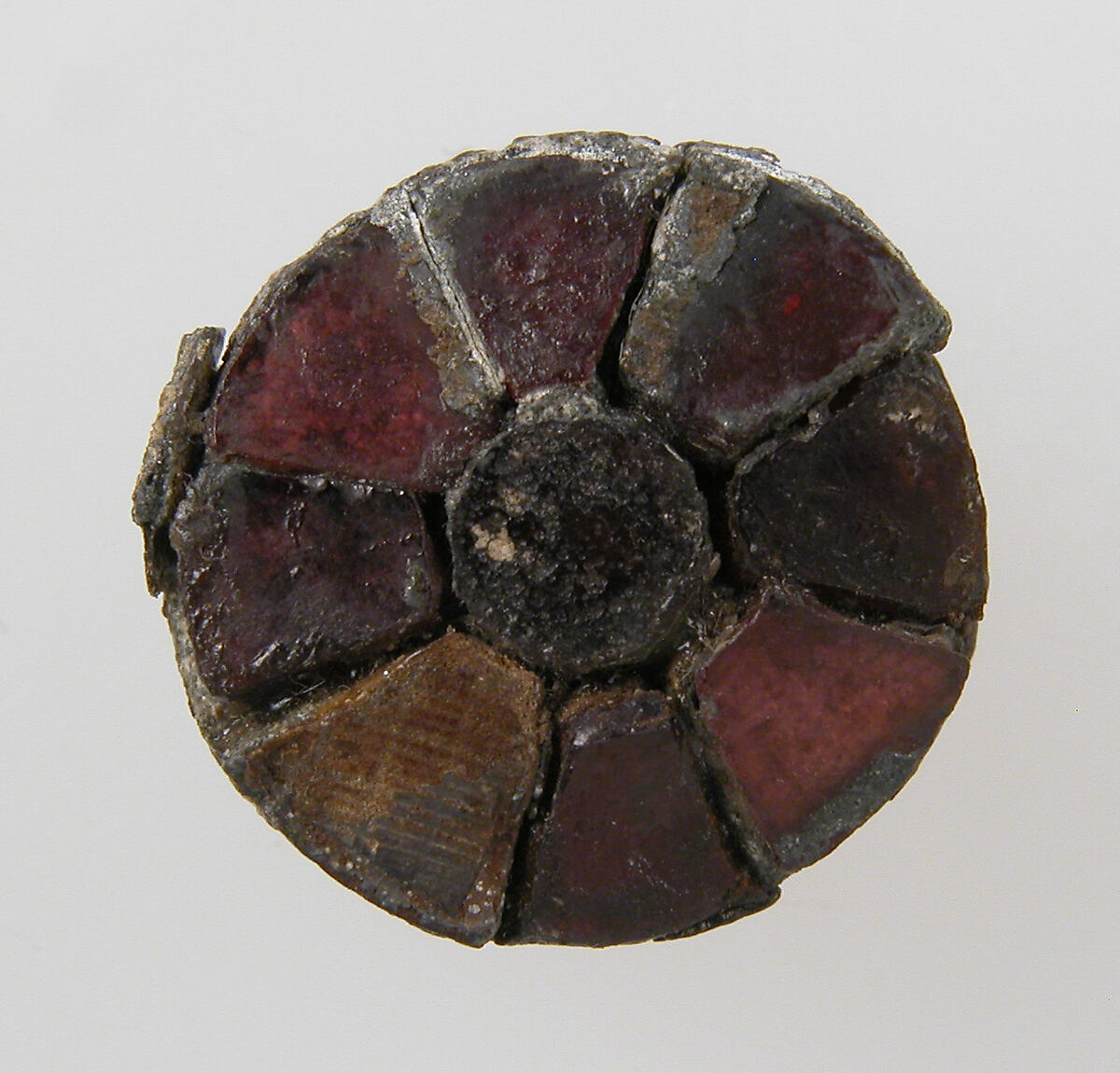 Disk Brooch, Silver, glass paste, remnant of iron pin, metal foil, Frankish 
