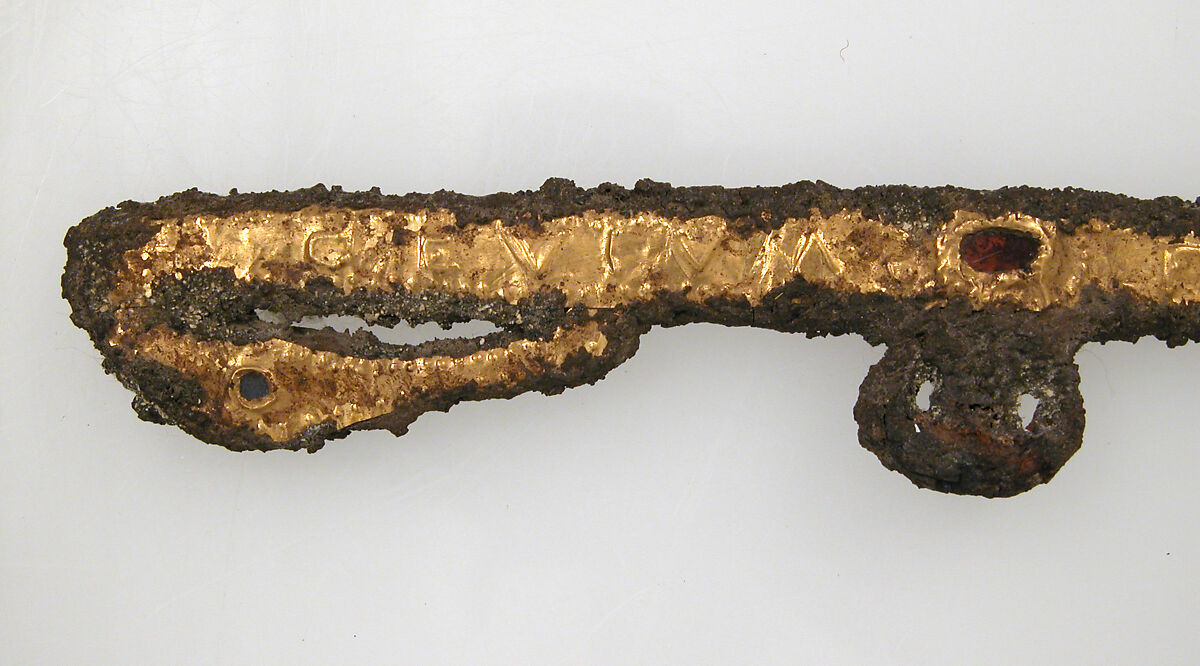 Fermoir, Iron, coated with gold foil, glass, Frankish