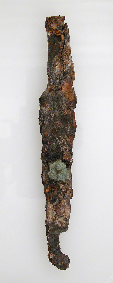 Dagger, Iron (dagger), copper alloy (ring), silver, Late Roman