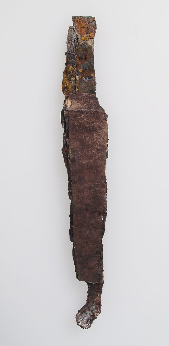 Dagger, Iron (dagger), copper alloy (ring), silver, Late Roman