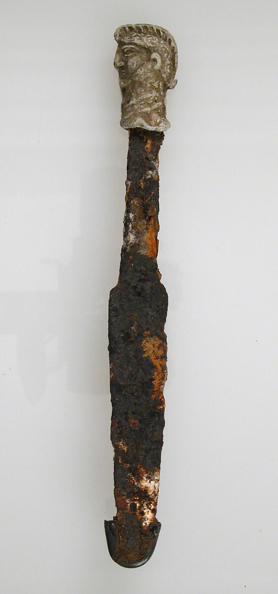 Dagger, Iron, copper alloy, silver, Late Roman
