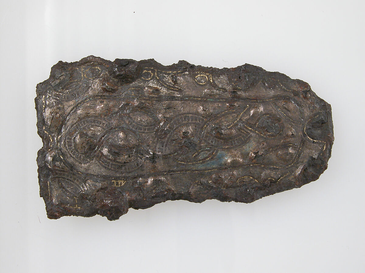 Belt Buckle Plate, Iron with silver and copper alloy inlay, Frankish 