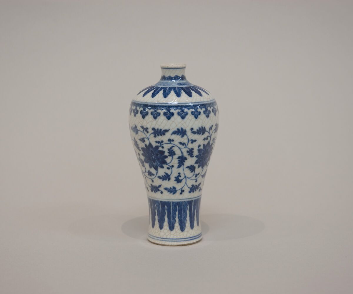 Meiping vase with floral scrolls, Soft paste porcelain painted in underglaze cobalt blue (Jingdezhen ware), China 