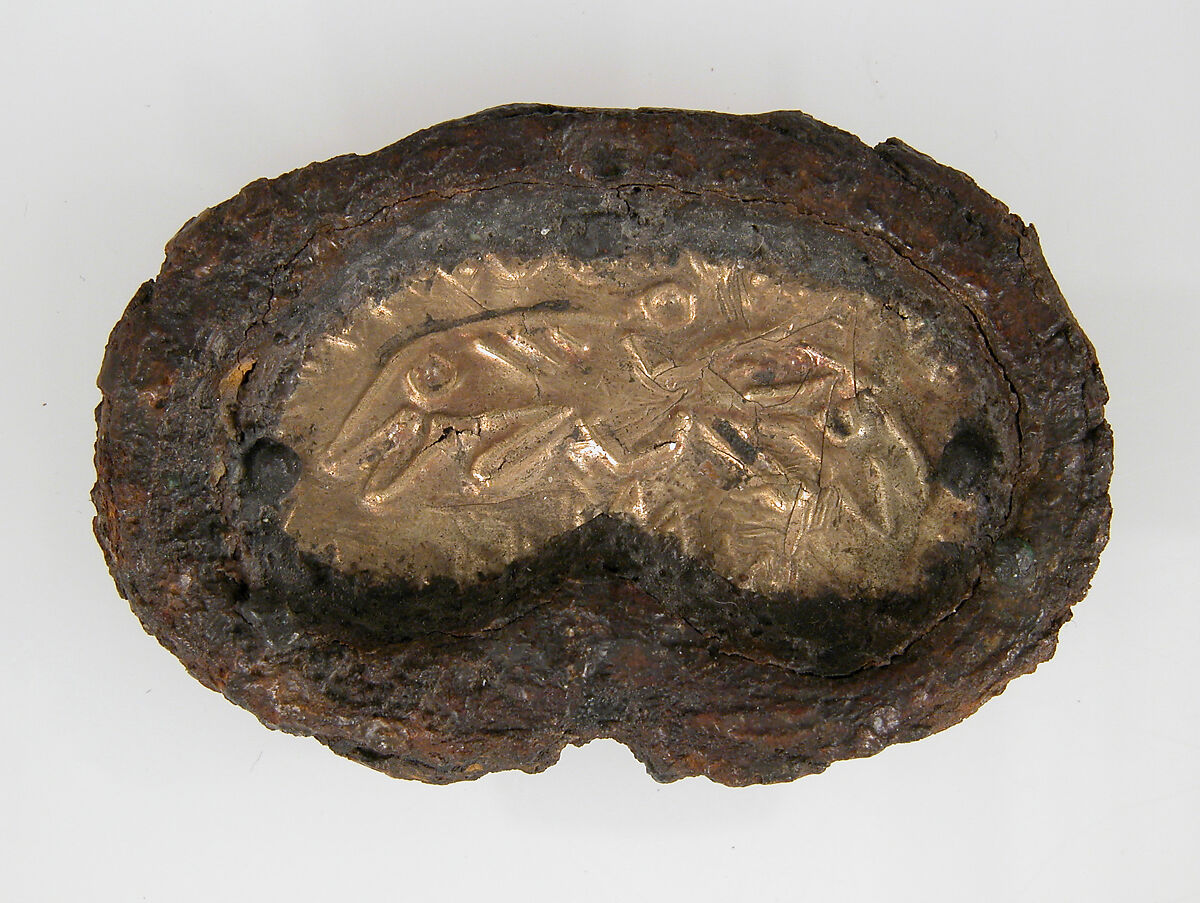 Buckle, Iron, gold foil, copper alloy rivets, Frankish 