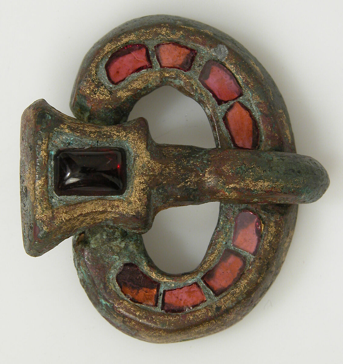 Buckle, Bronze-gilt, garnet, glass paste, Frankish 