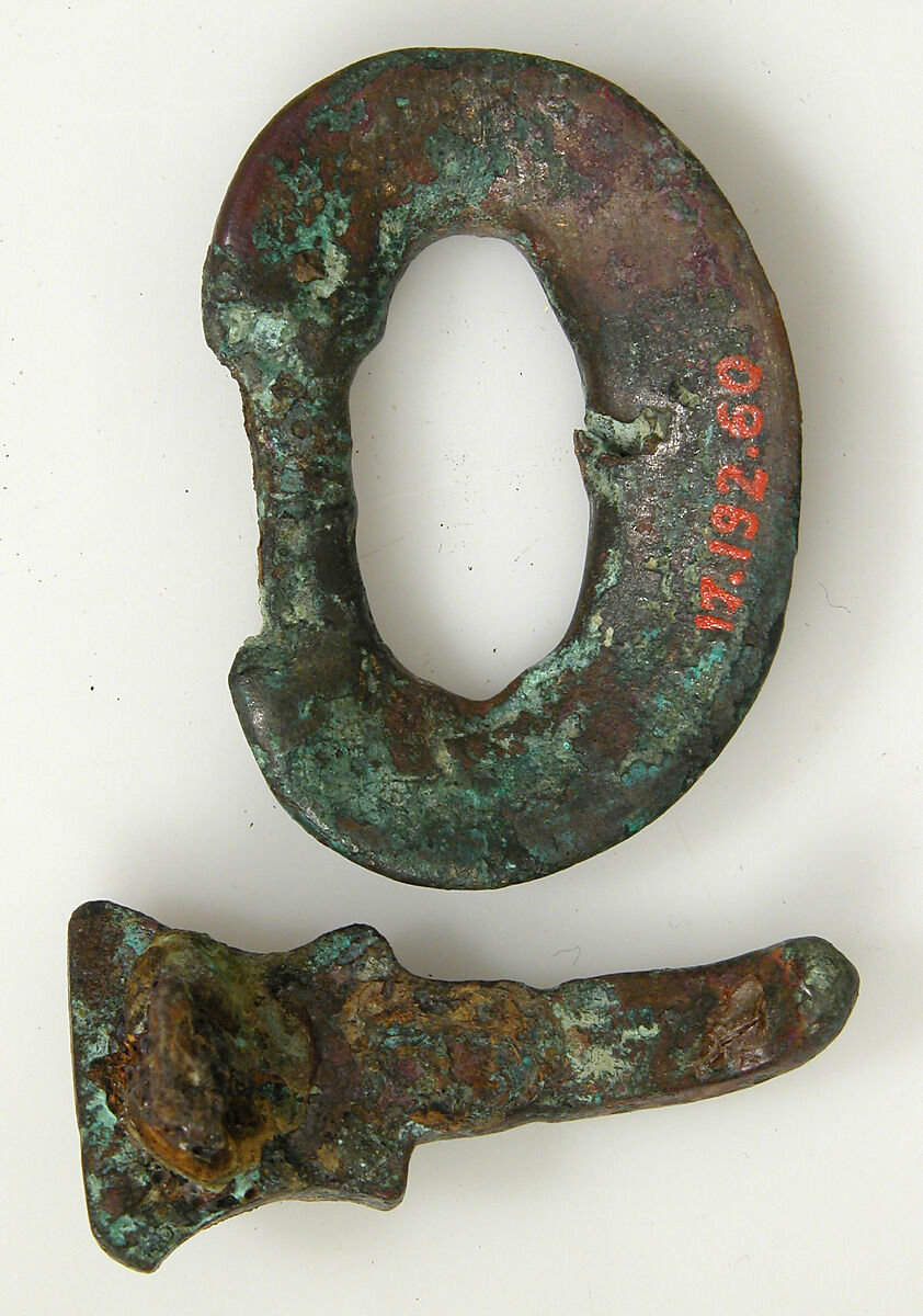 Buckle, Bronze-gilt, garnet, glass paste, Frankish