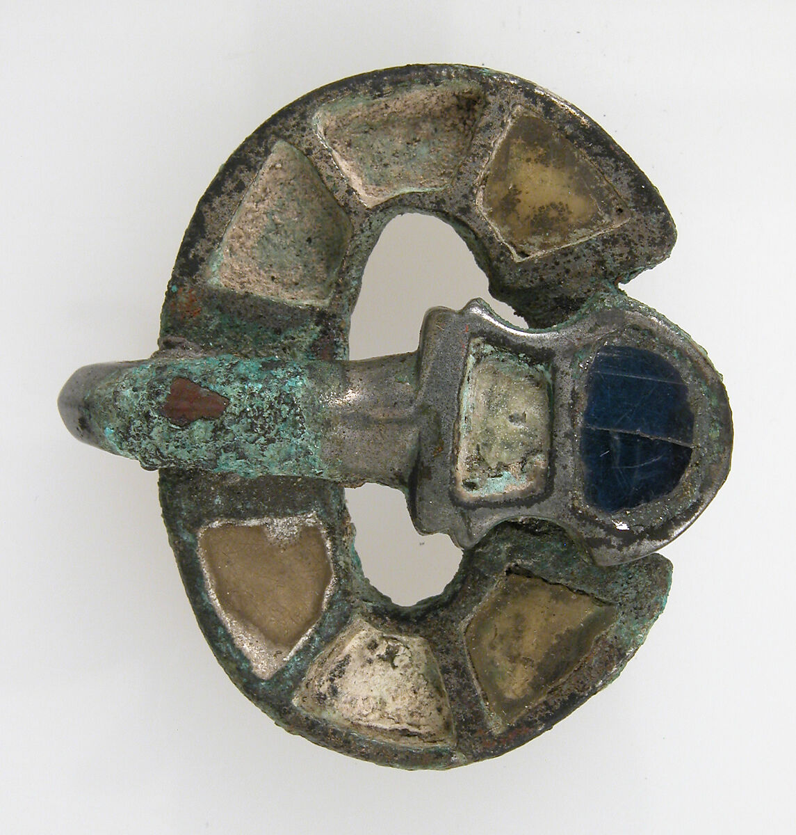 Buckle, Silvered copper alloy, glass paste, Frankish 