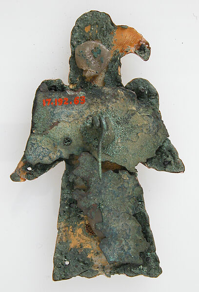 Bird-Shaped Brooch, Copper alloy, coated with gold, twisted wire, glass  paste, garnet, European