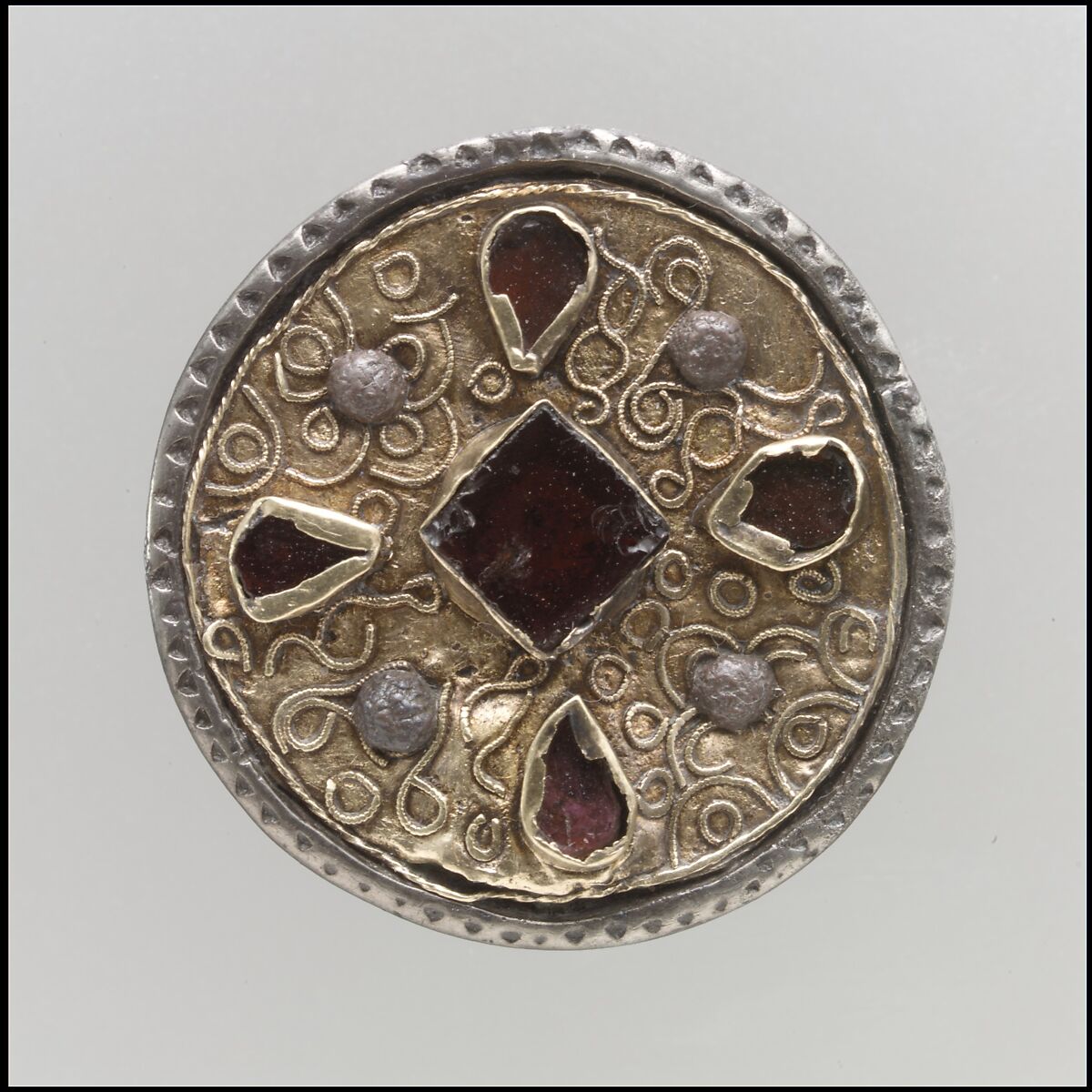 Disk Brooch, Silver, coated with gold, paste, Frankish 
