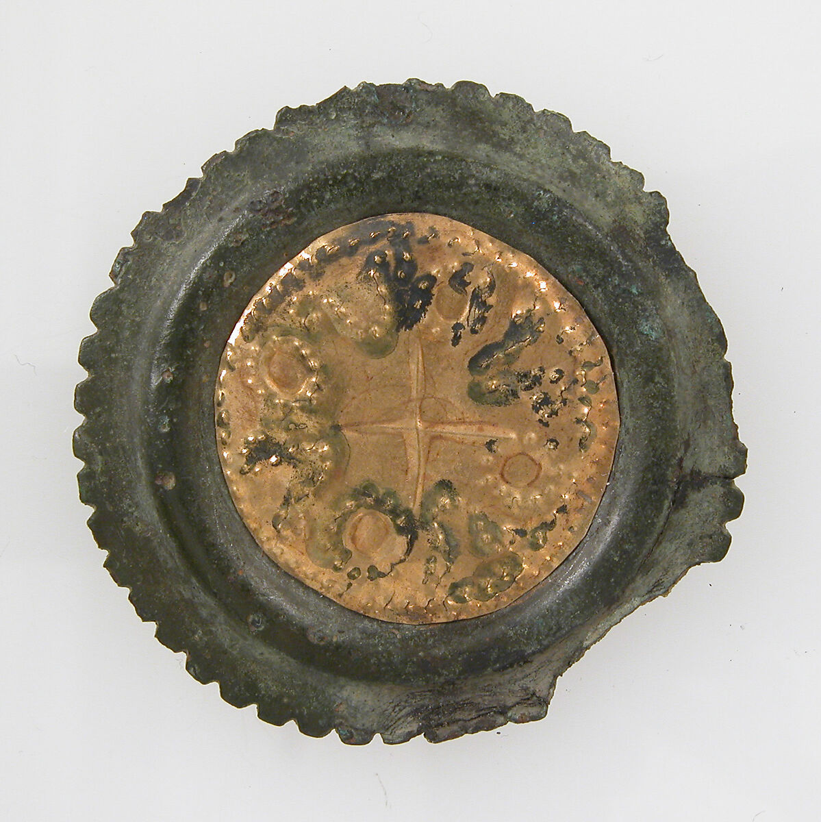 Bracteate, Copper alloy, coated with gold, Frankish 