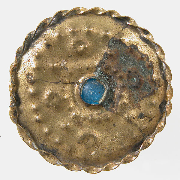 Disk Brooch, Copper alloy, coated with brass,  paste cabochon, Frankish 