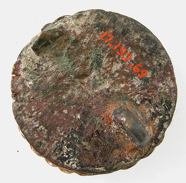 Disk Brooch, Copper alloy, coated with brass,  paste cabochon, Frankish