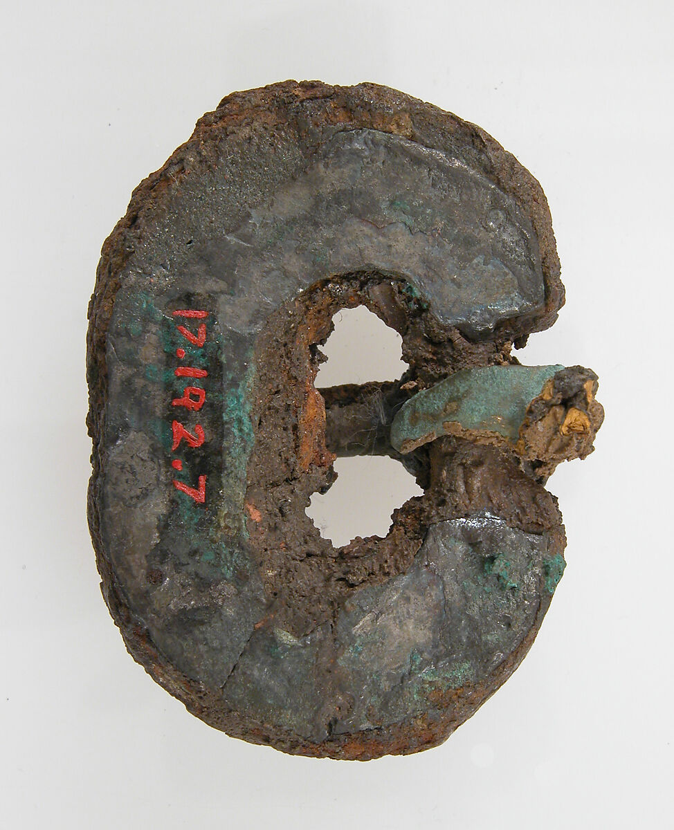 Buckle, Iron, gold foil, copper alloy, glass cabachon, tinned or silvered back, Frankish