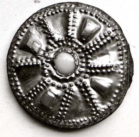 Disk Brooch, Copper alloy, gold, glass paste cabochon, Frankish