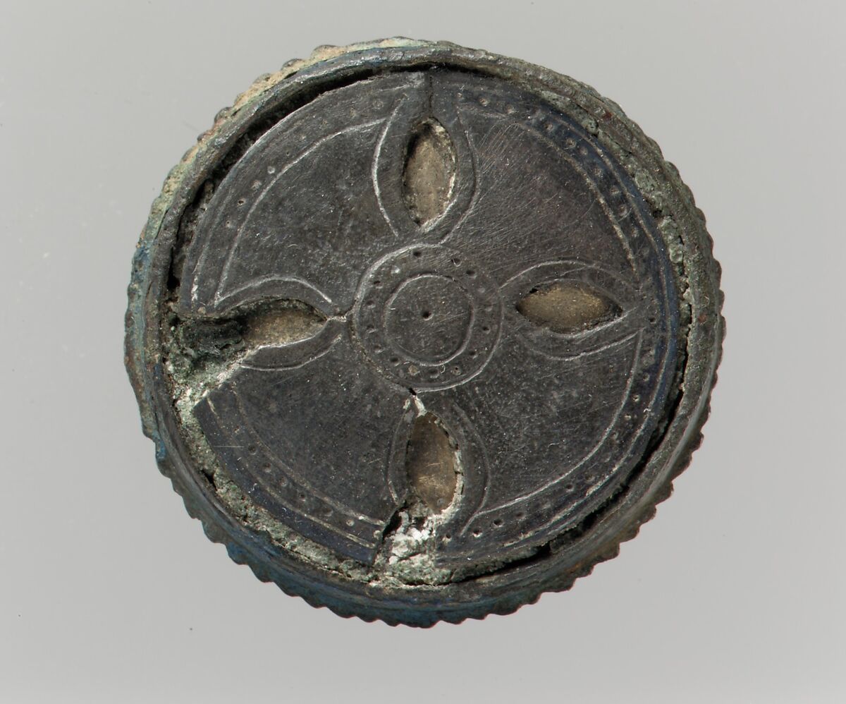 Disk Brooch, Silver-gilt. copper alloy, remnants of iron pin, Frankish 