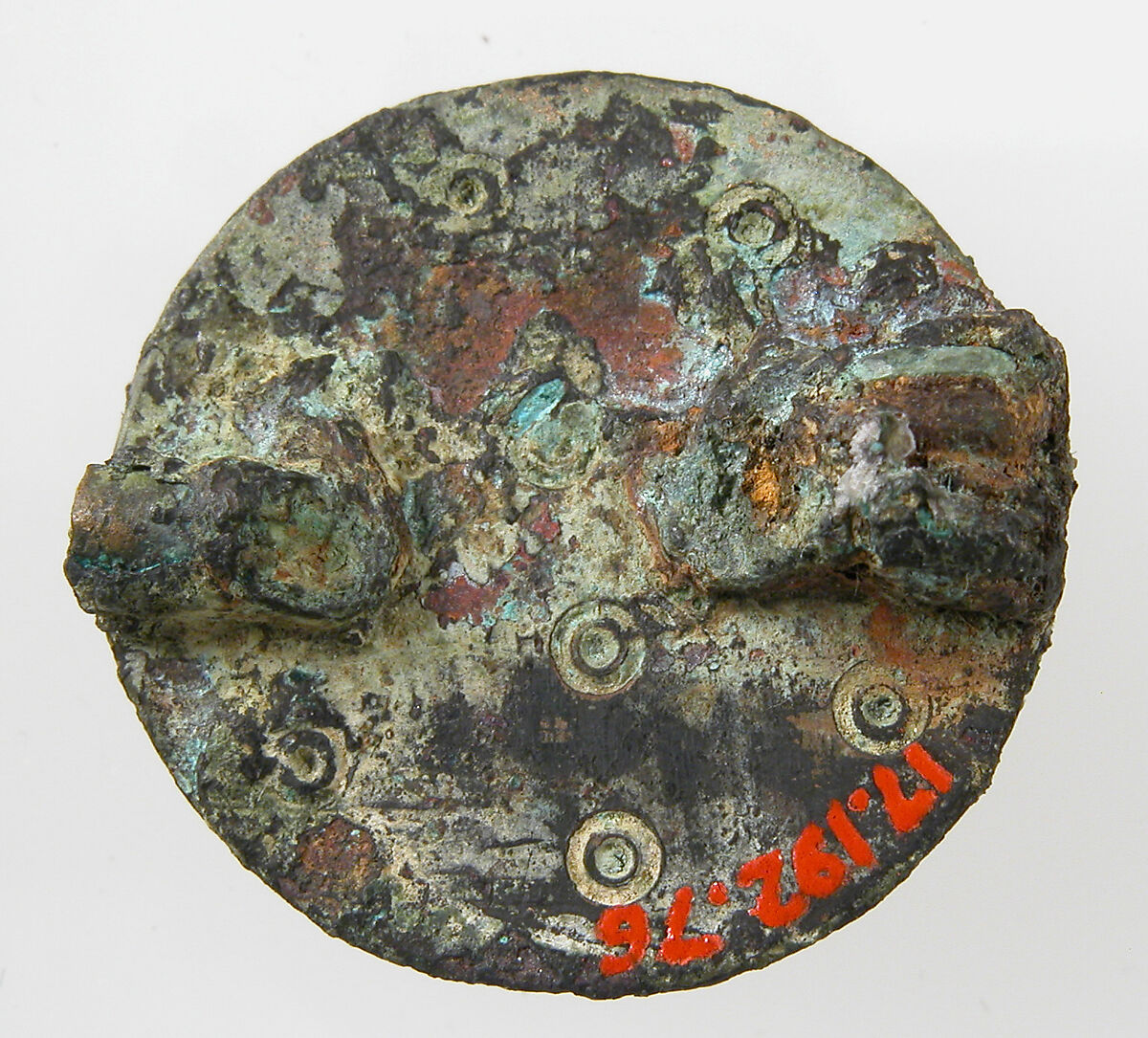 Disk Brooch, Copper alloy coated with gold foil, glass paste, Frankish