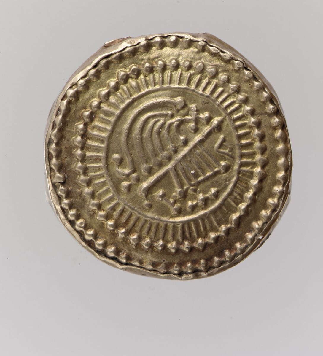 Gold Disk Brooch, Gold, copper alloy core, Frankish 