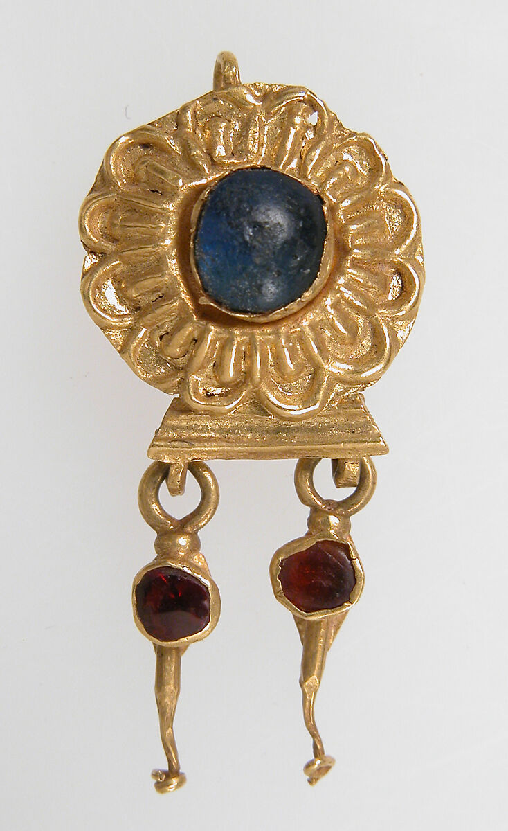 Earring, Gold, garnet, glass paste?, Pontic 