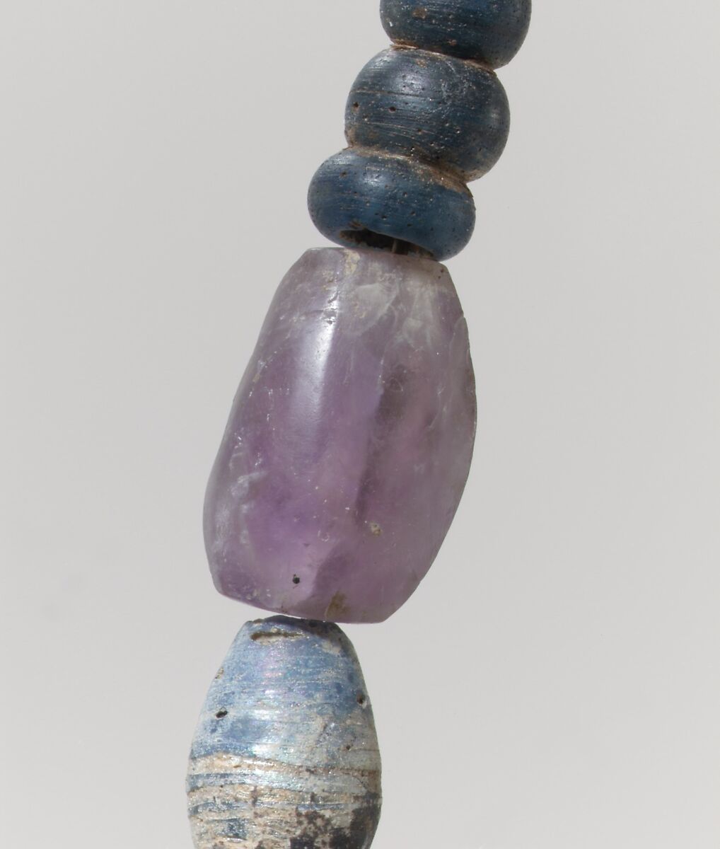 Beads from a Necklace, Glass, amethyst, quartz, glazed earthenware (faience), Frankish