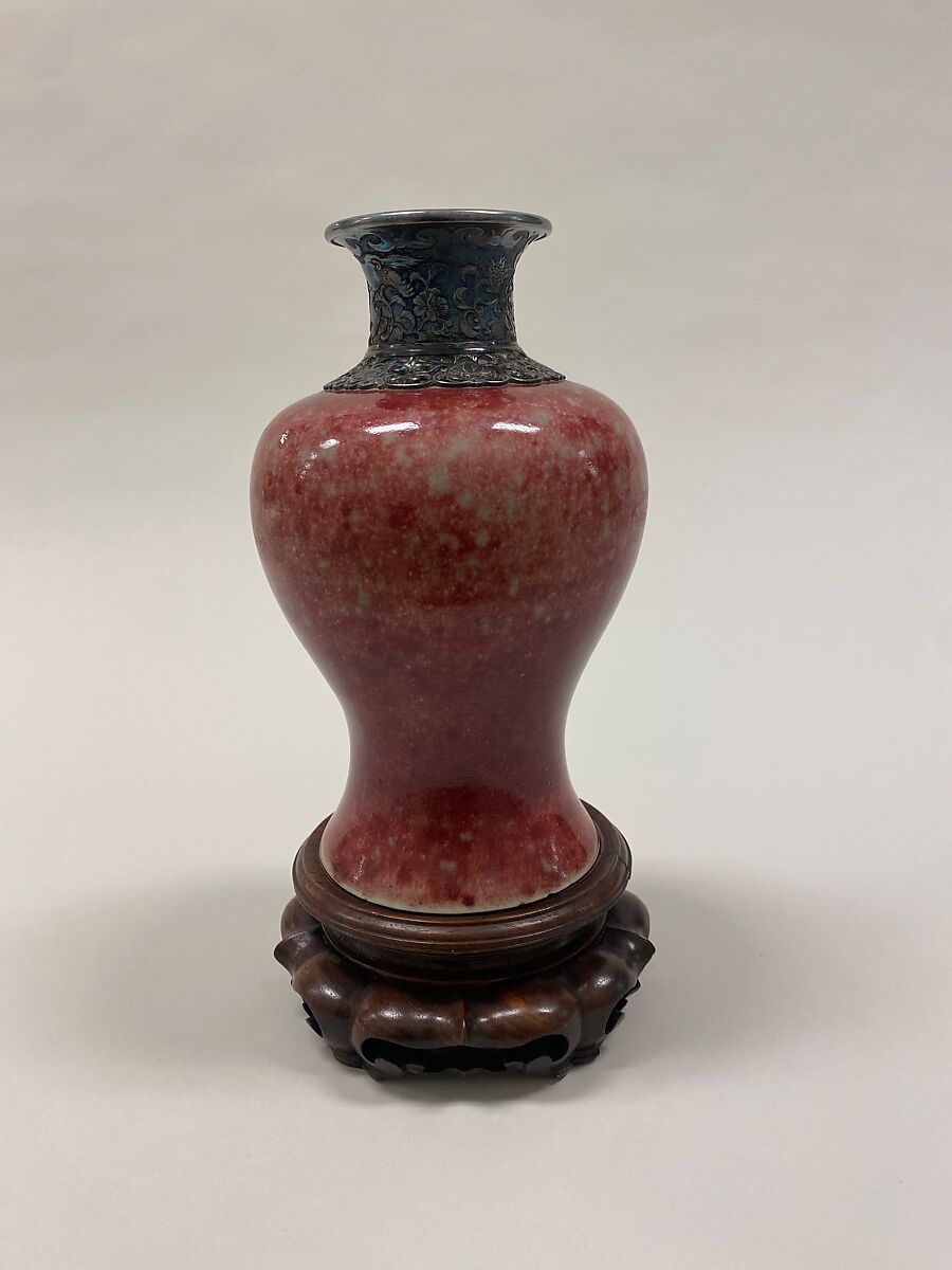 Meiping vase, Porcelain with copper red glaze (Jingdezhen ware), silver mount, China