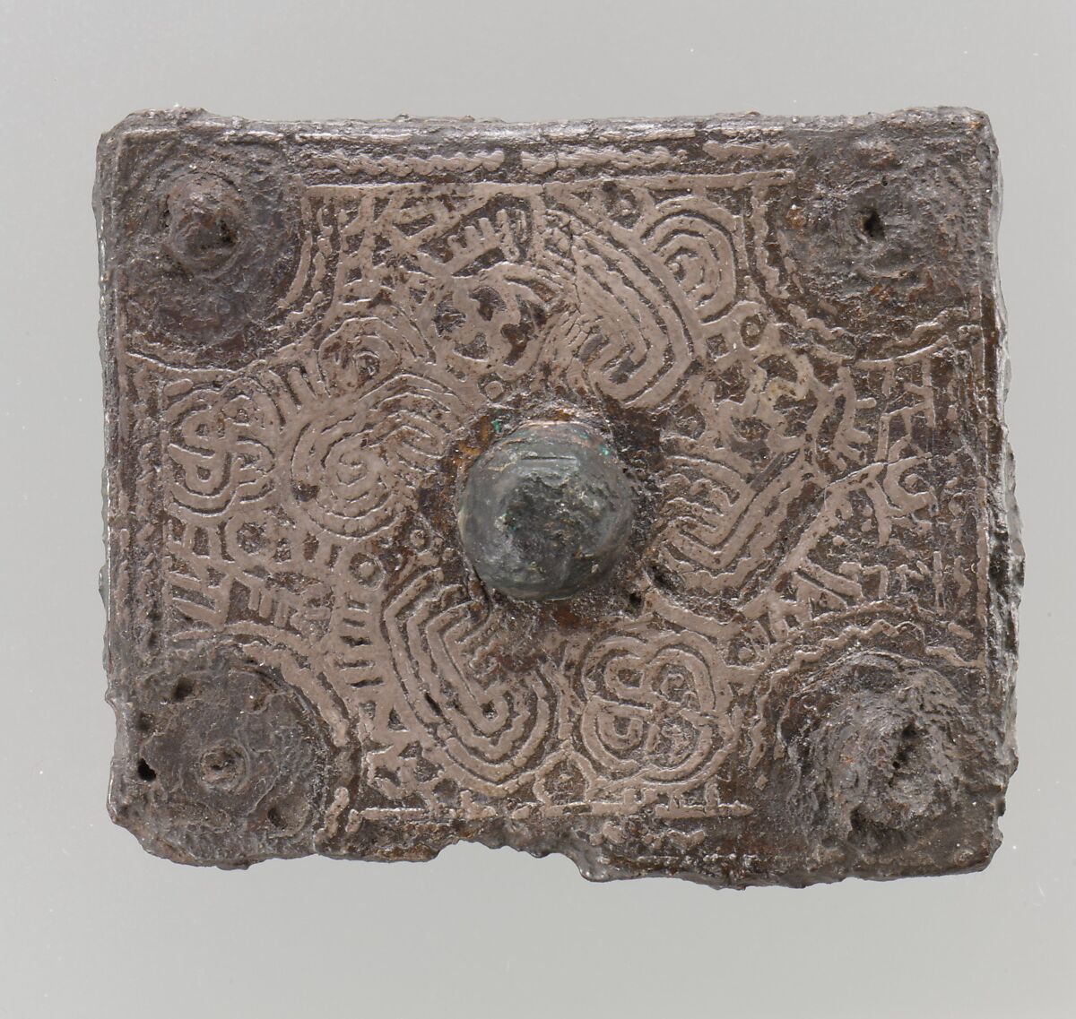 Backplate of a Belt Buckle, Iron, silver inlay, copper alloy, Frankish 