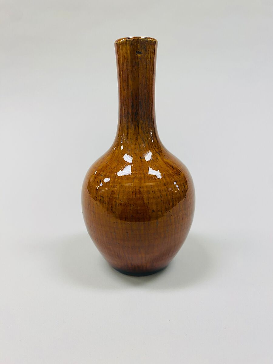 Vase, Porcelain with brownish yellow glaze (Jingdezhen ware), China 