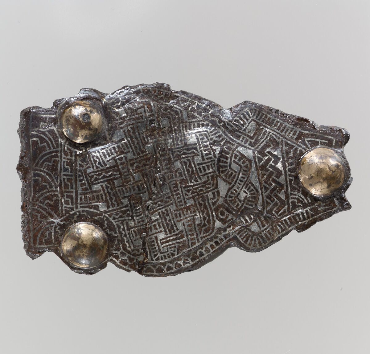 Counter Plate from a Belt Buckle, Iron with silver inlay and copper alloy rivets, Frankish 