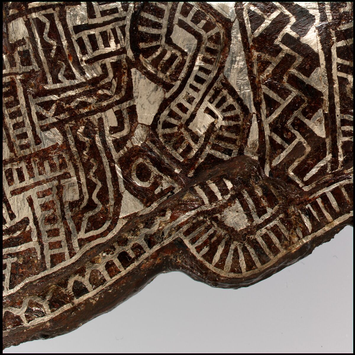 Counter Plate from a Belt Buckle, Iron with silver inlay and copper alloy rivets, Frankish