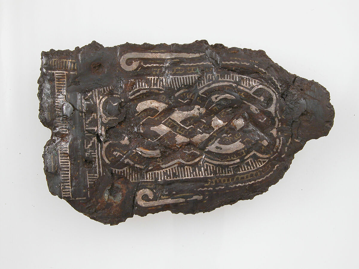 Counter Plate of a Belt Buckle, Iron, silver and brass inlay, Frankish 