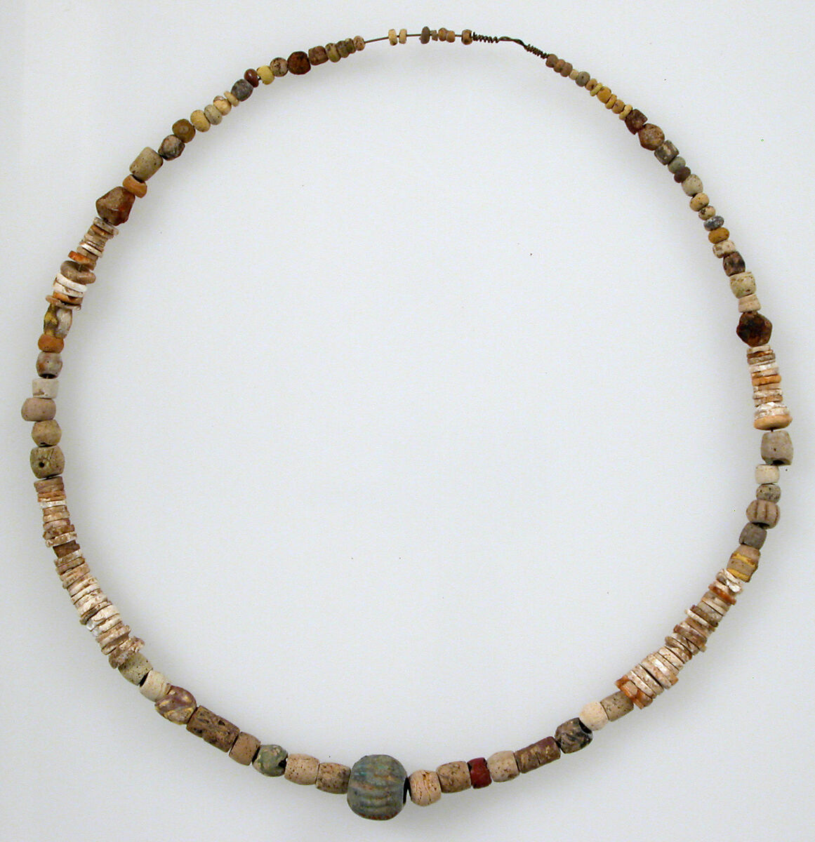 Beaded Necklace, Glass, amber, shell, glazed earthenware (faience), Frankish 