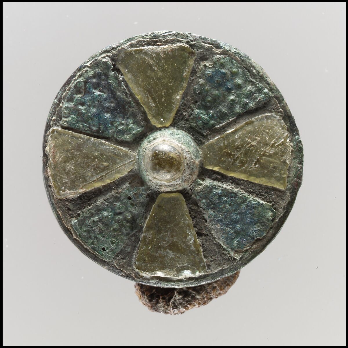 Disk Brooch, Copper alloy cloisons, side and back; glass and patterned copper alloy, Frankish 